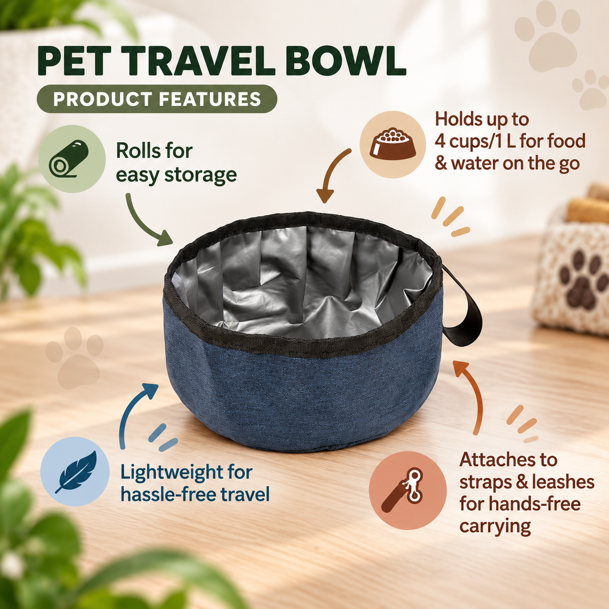 Portable Denim Pet Travel Bowl